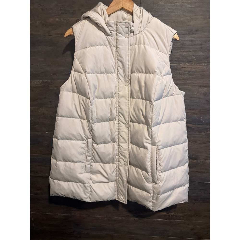 J. Jill Women Cream Down Puffer Vest Hooded Quilted Winter Coat XL NWOT